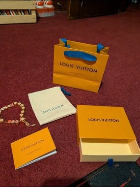 Louis Vuitton Orange Gift Bag and Box Set with Blue Accents